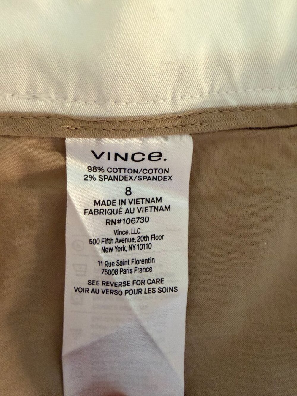 Lightly Worn Vince Coin Pocket Chino Pants – Size 8 in Optic White / Off-White - Picture 6 of 7